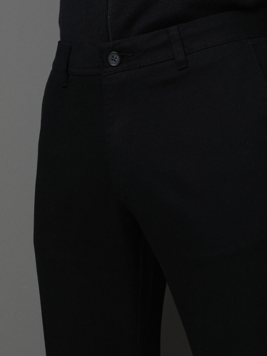 Siyah Düz Dokuma Fitted Fit Klasik Yün Karışımlı Pantolon