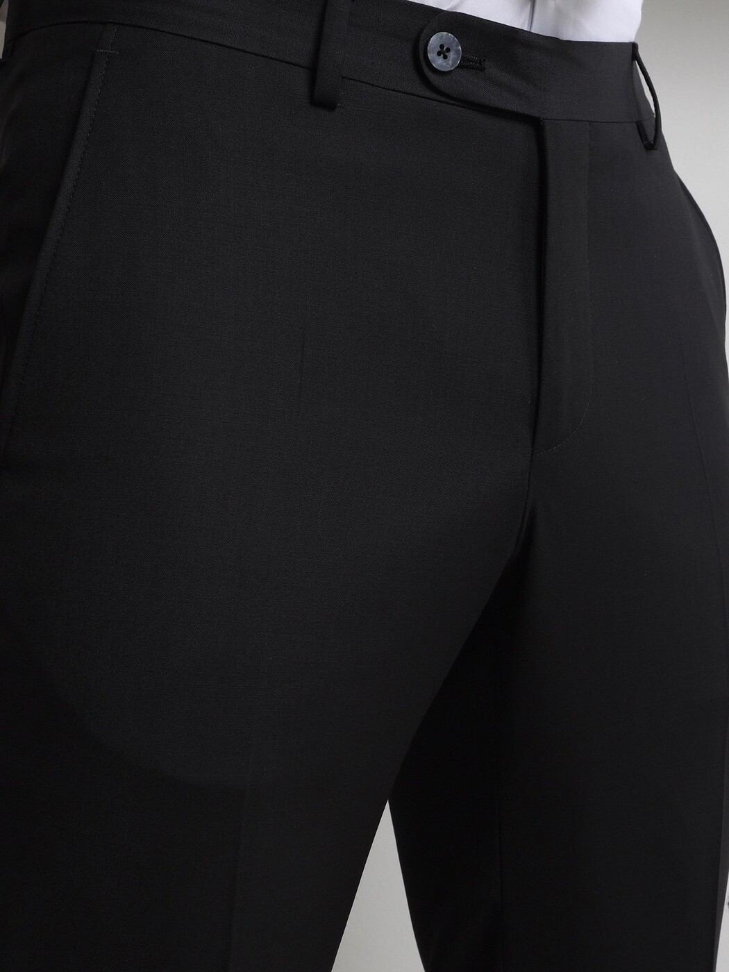 Siyah Düz Dokuma Slim Fit Klasik Yün Karışımlı Pantolon - 2