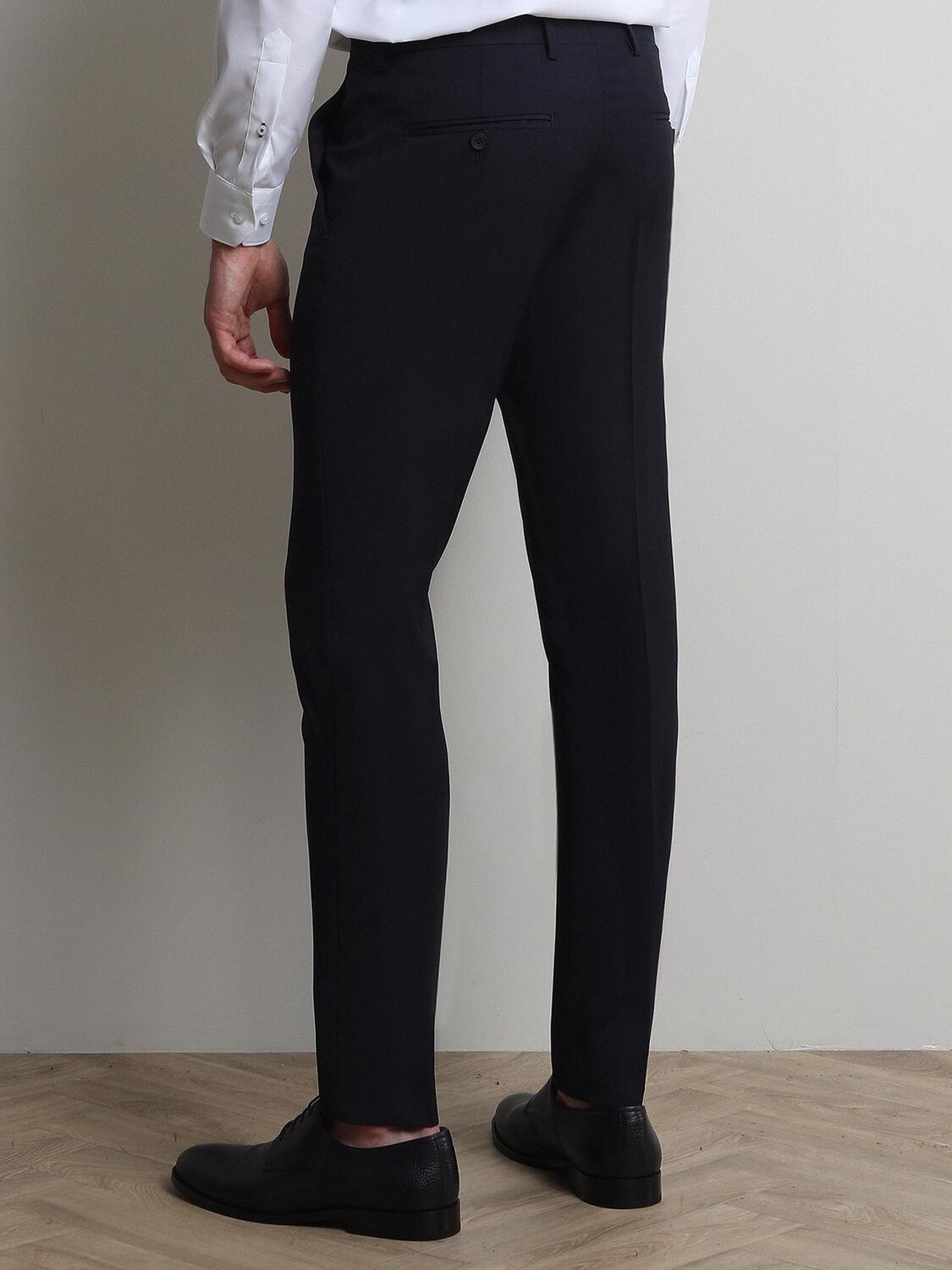 Lacivert Düz Dokuma Slim Fit Klasik Yün Karışımlı Pantolon