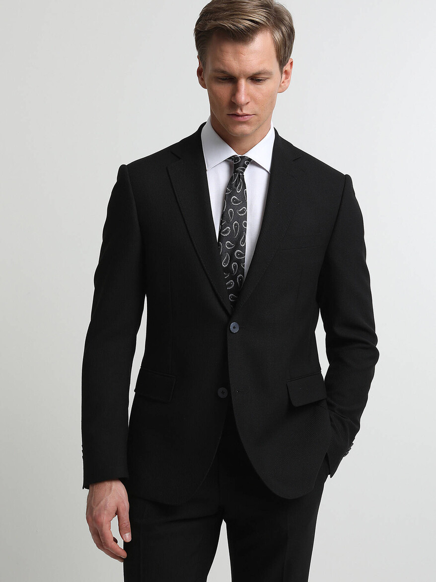 Siyah Çizgili Modern Fit Takım Elbise - Thumbnail