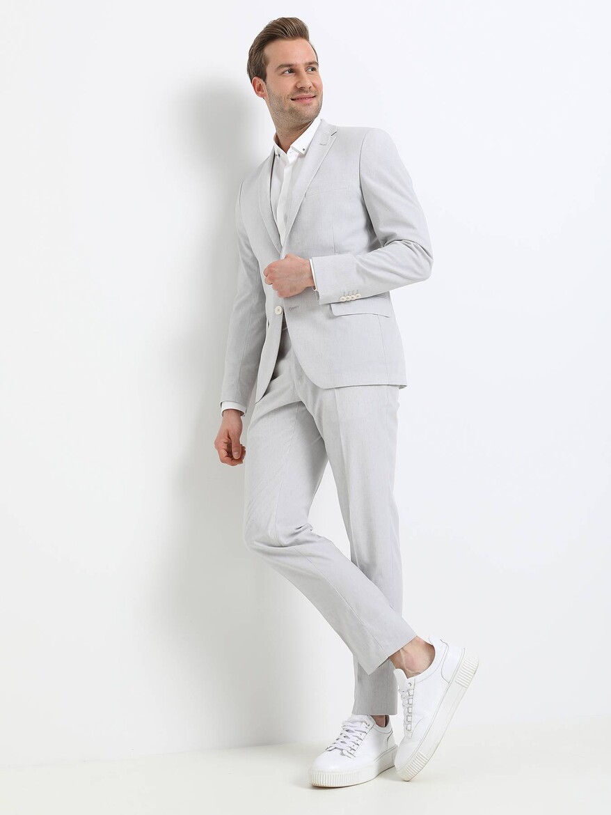 Taş Desenli Slim Fit Keten Karışımlı Takım Elbise - Thumbnail