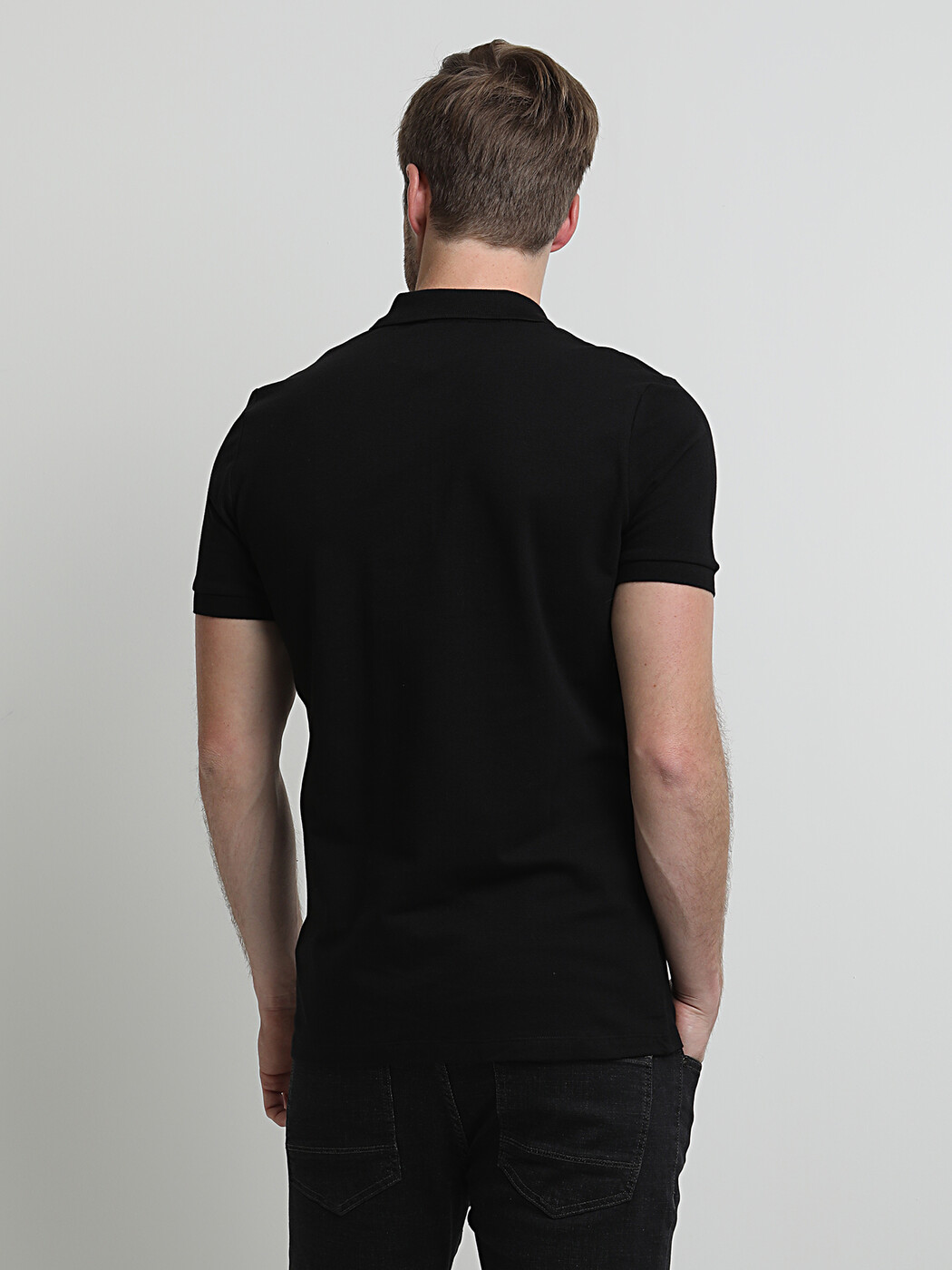 Siyah Düz Polo Yaka %100 Pamuk T-Shirt - Thumbnail