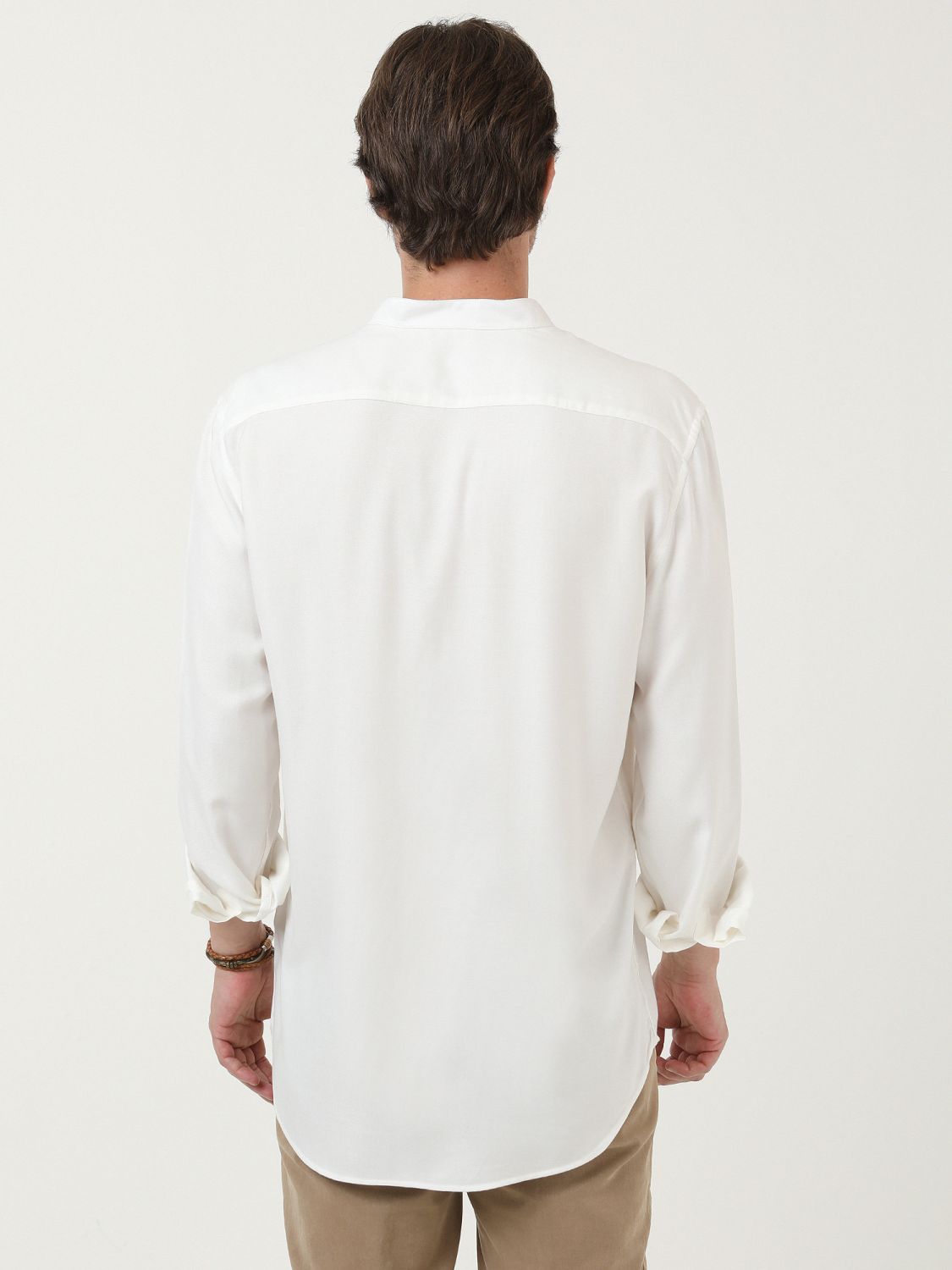 Beyaz Düz Regular Fit Dokuma Casual Gömlek