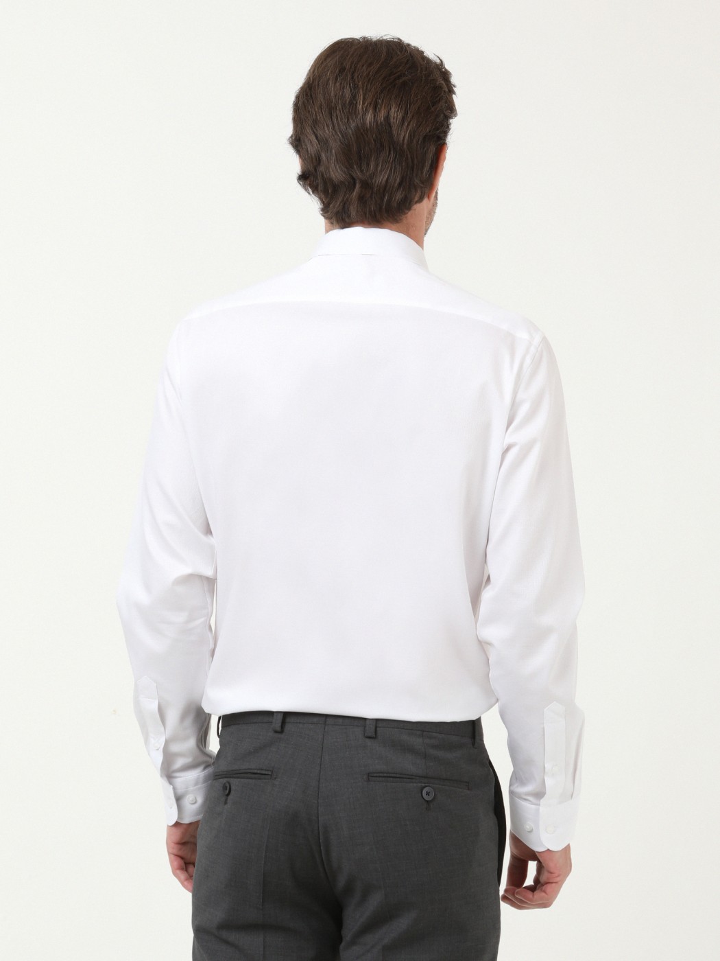 Beyaz Mikro Regular Fit Dokuma Klasik %100 Pamuk Gömlek - Thumbnail