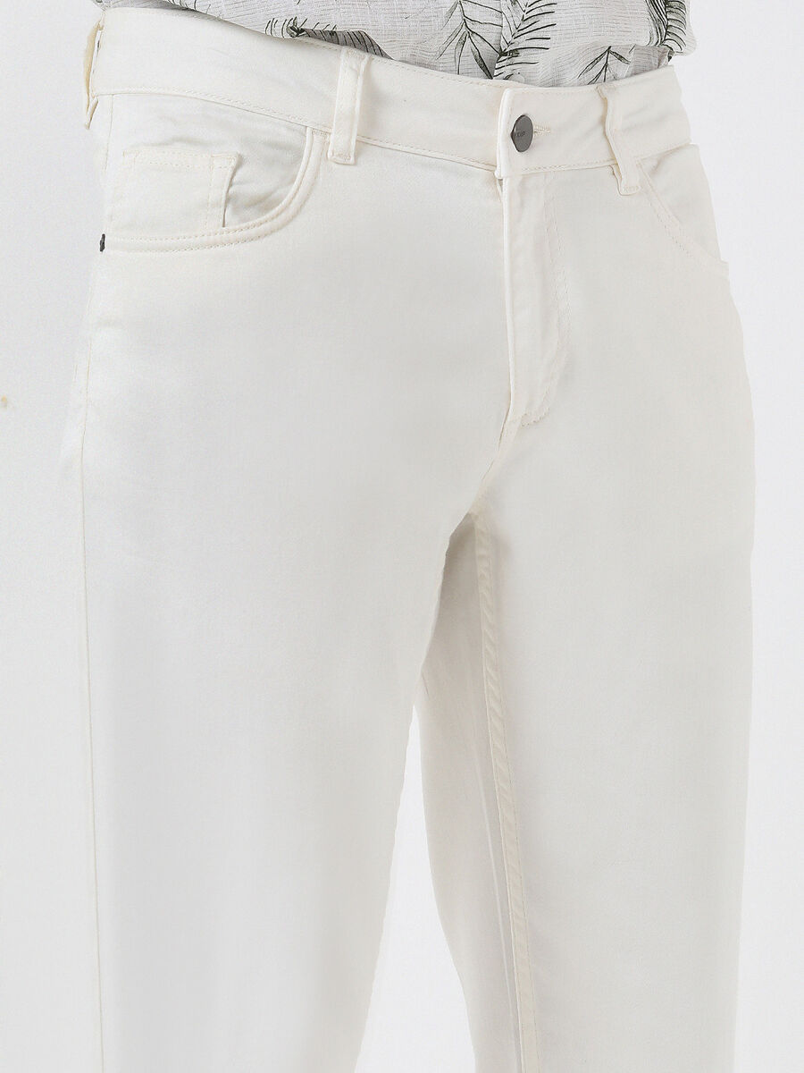 Beyaz Slim Fit Denim Pamuk Karışımlı Pantolon