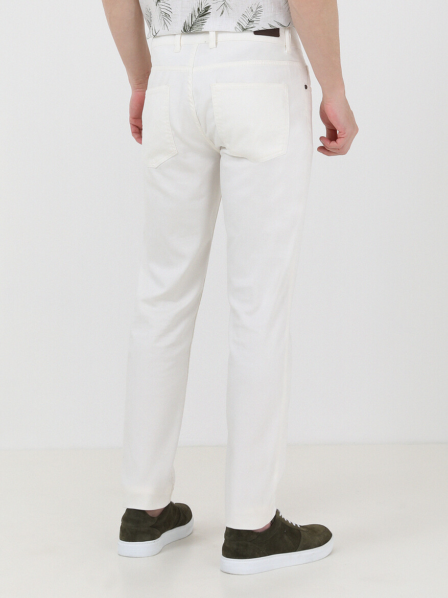 Beyaz Slim Fit Denim Pamuk Karışımlı Pantolon - Thumbnail