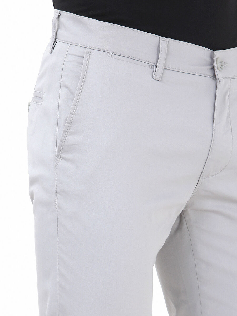 Açık Gri Düz Dokuma Slim Fit Casual Pamuk Karışımlı Pantolon
