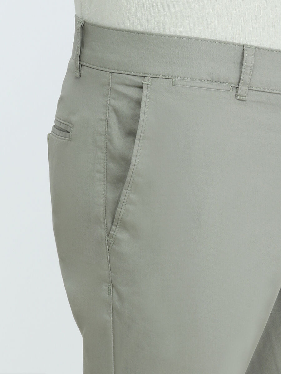 Açık Haki Düz Dokuma Slim Fit Casual Pamuk Karışımlı Pantolon