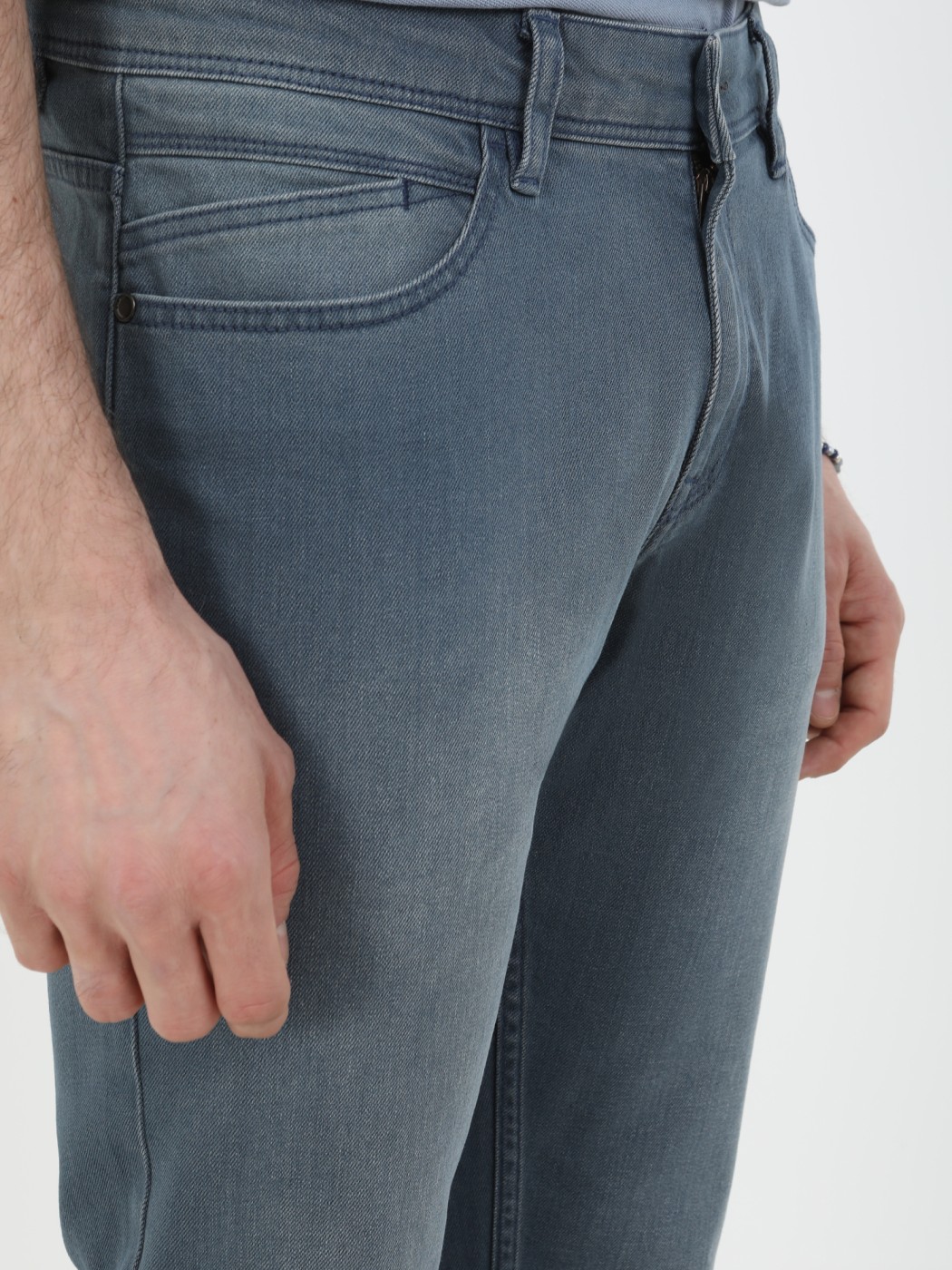 Gri Slim Fit Denim Pamuk Karışımlı Pantolon - Thumbnail