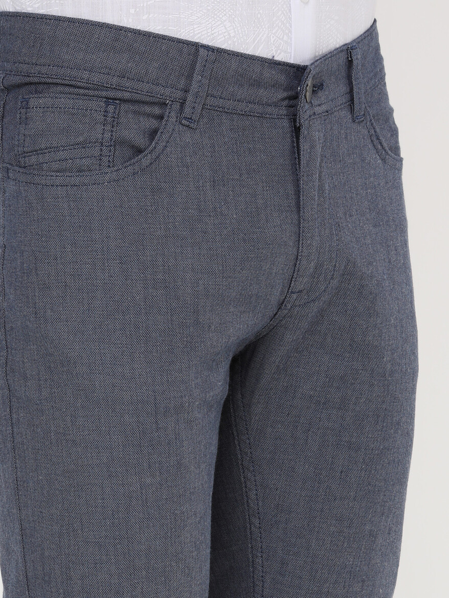 Açık Lacivert Dokuma Regular Fit Casual Pamuk Karışımlı Pantolon - Thumbnail