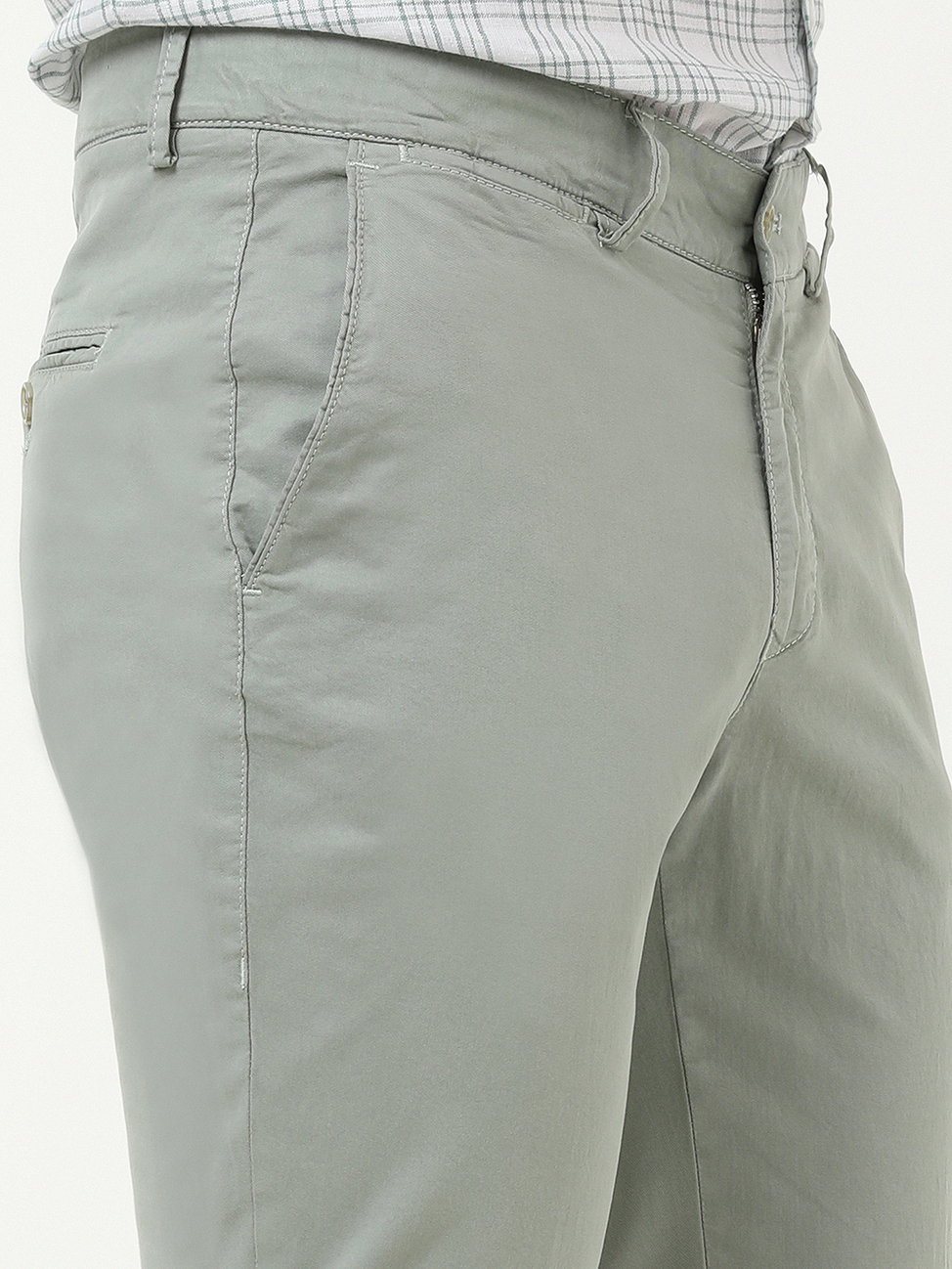Nil Yeşili Dokuma Slim Fit Casual Pamuk Karışımlı Pantolon