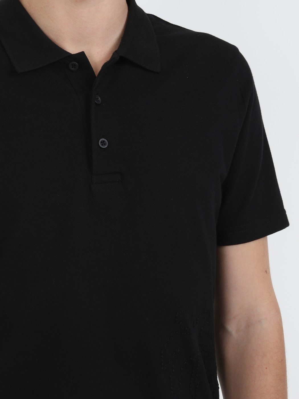 Siyah Baskılı Polo Yaka %100 Pamuk T-Shirt - Thumbnail