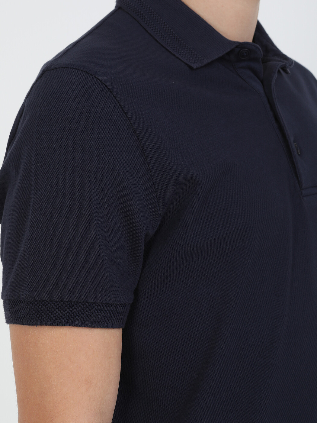 Lacivert Düz Polo Yaka %100 Pamuk T-Shirt - Thumbnail