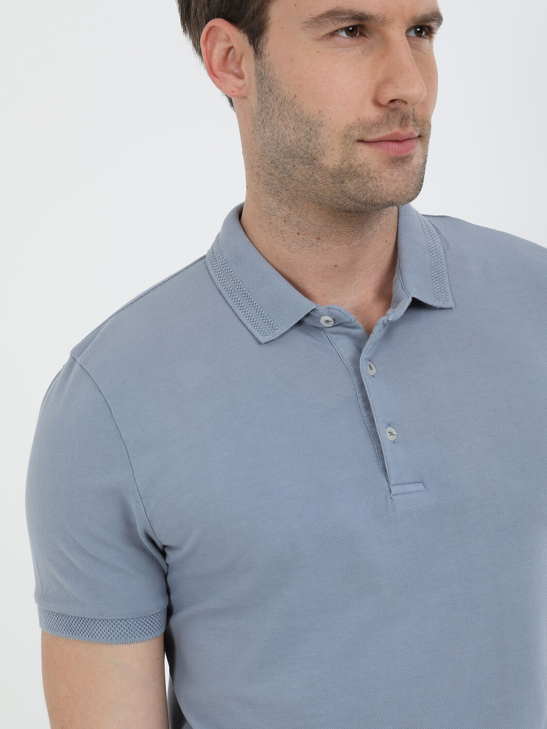 Mavi Düz Polo Yaka %100 Pamuk T-Shirt