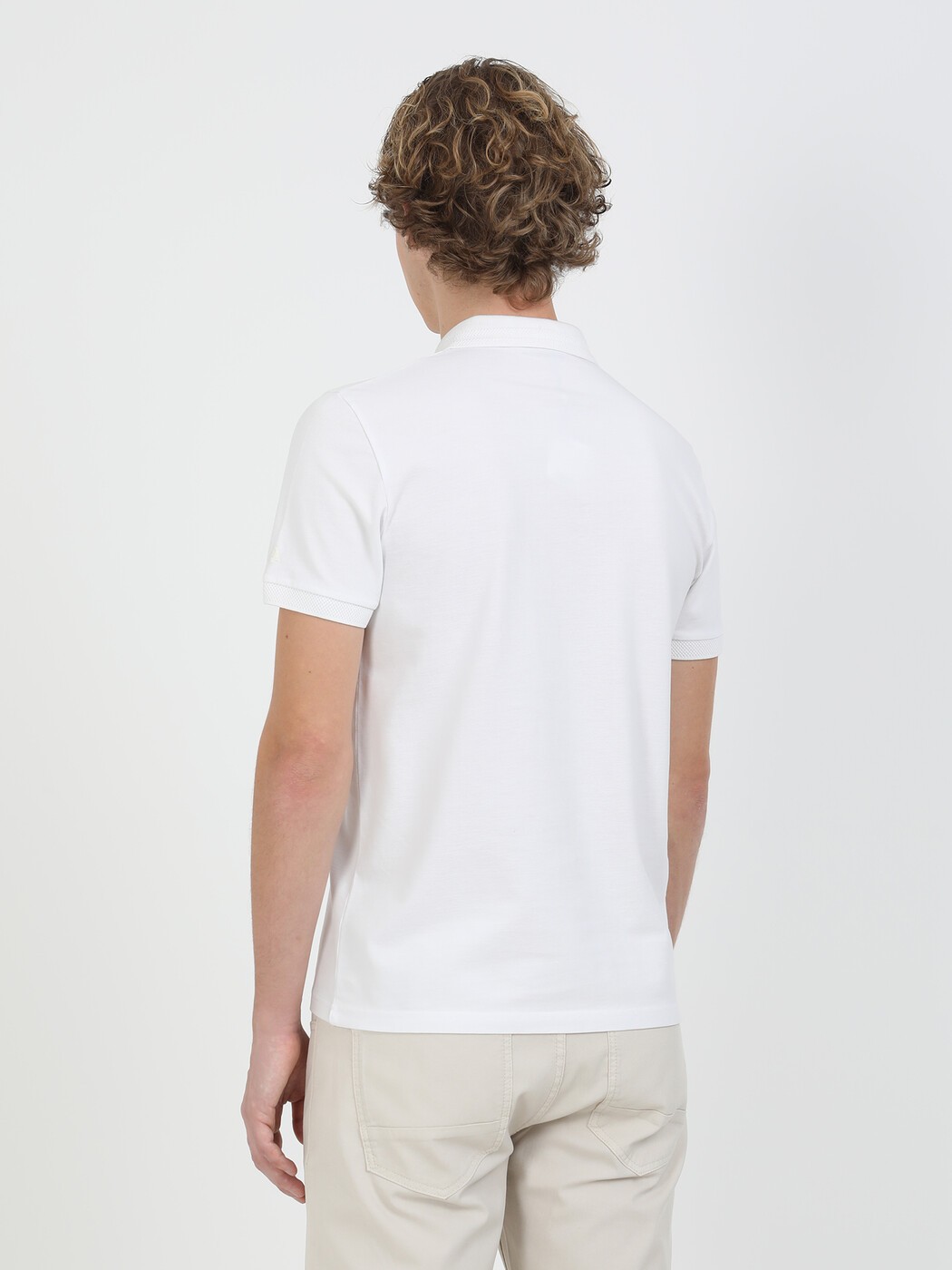 Beyaz Düz Polo Yaka %100 Pamuk T-Shirt - Thumbnail