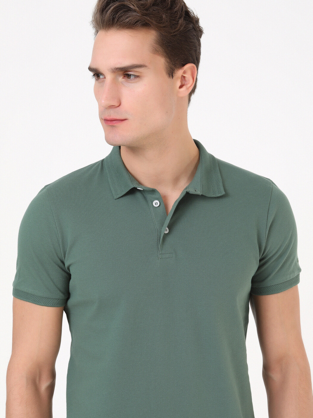 Yeşil Düz Polo Yaka %100 Pamuk T-Shirt - Thumbnail