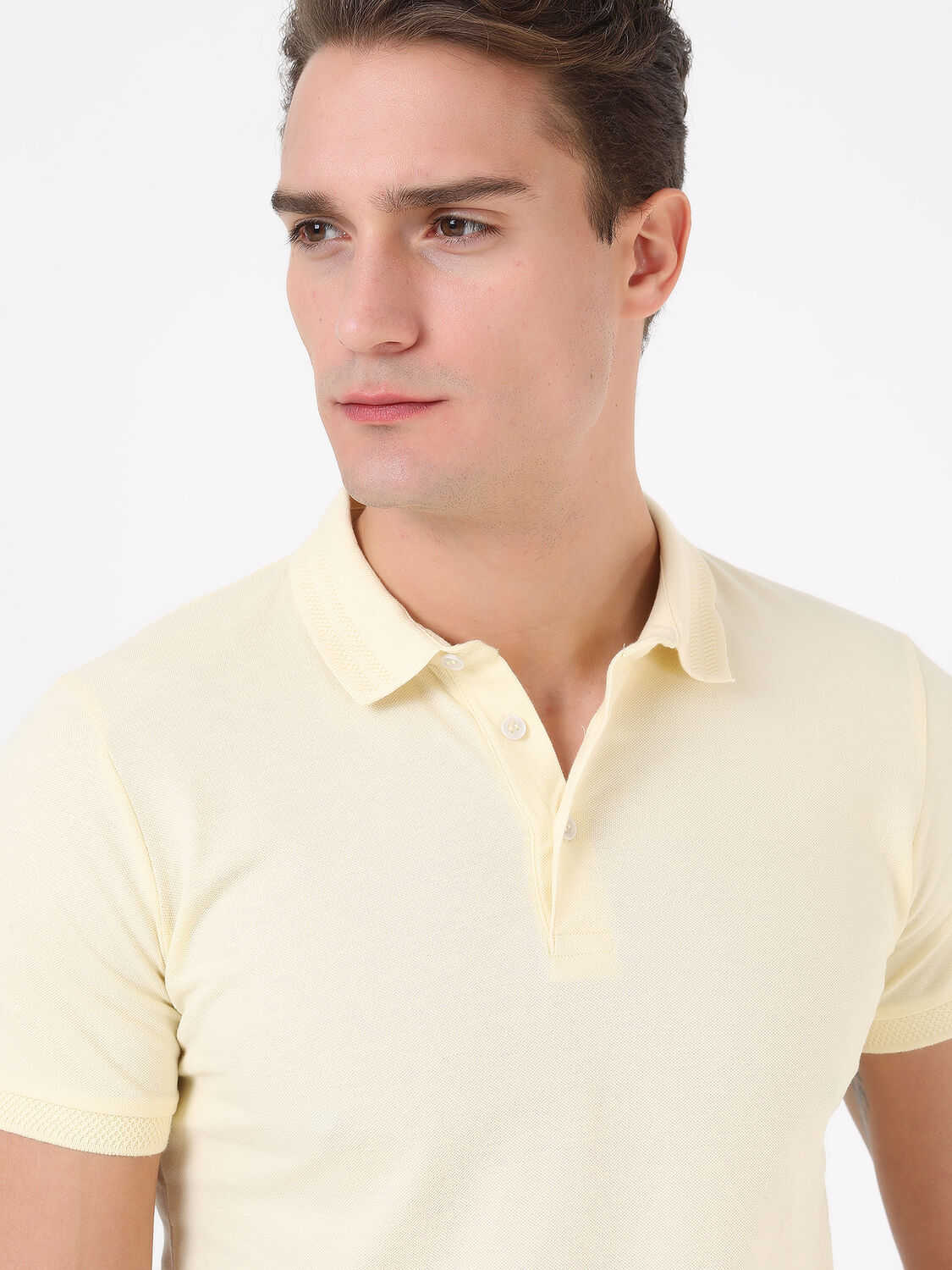 Sarı Düz Polo Yaka %100 Pamuk T-Shirt