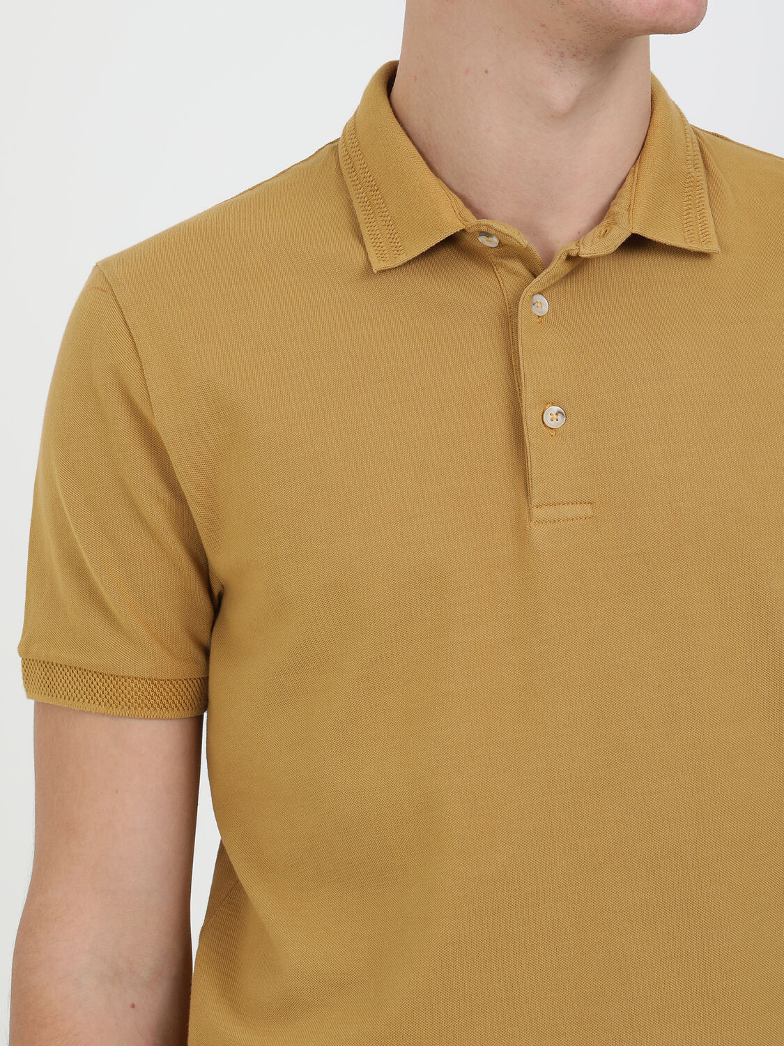 Safran Düz Polo Yaka %100 Pamuk T-Shirt