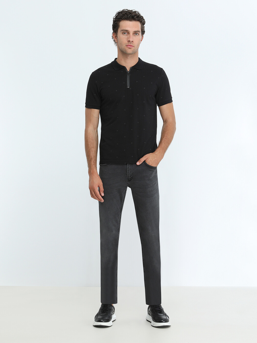 KİP - Siyah Baskılı Polo Yaka %100 Pamuk T-Shirt (1)