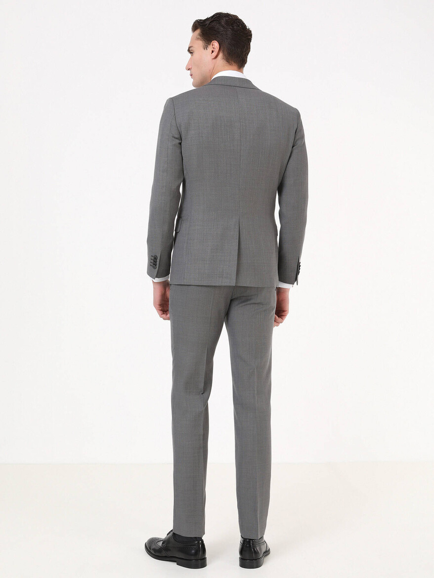 Antrasit Mikro Modern Fit %100 Yün Takım Elbise - Thumbnail
