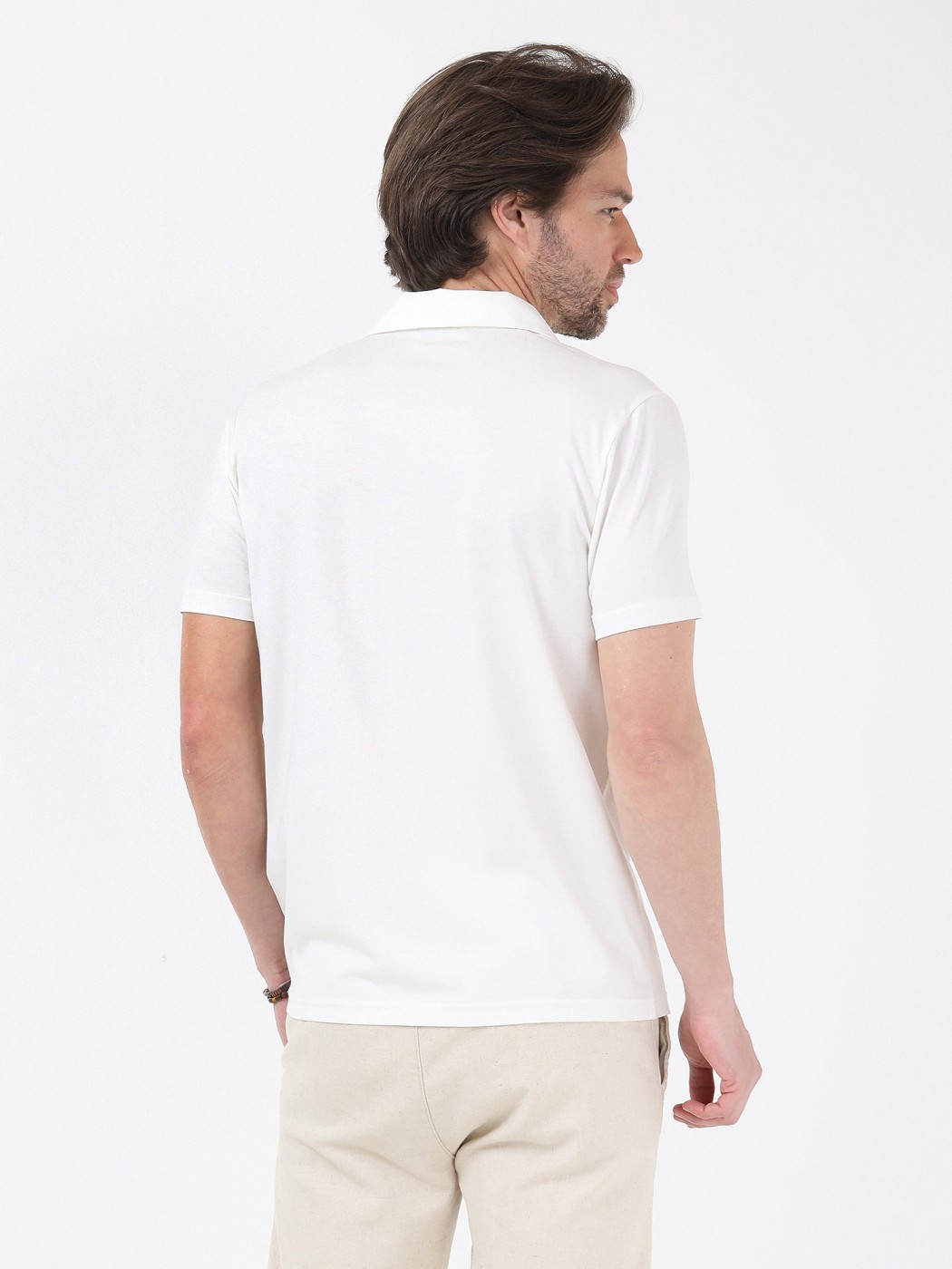 Beyaz Düz Regular Fit Casual Pamuk Karışımlı Gömlek - Thumbnail