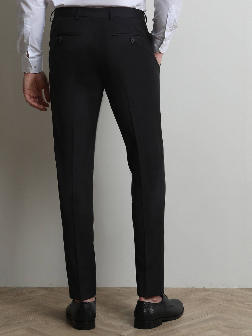 Siyah Düz Dokuma Slim Fit Klasik Yün Karışımlı Pantolon - 4