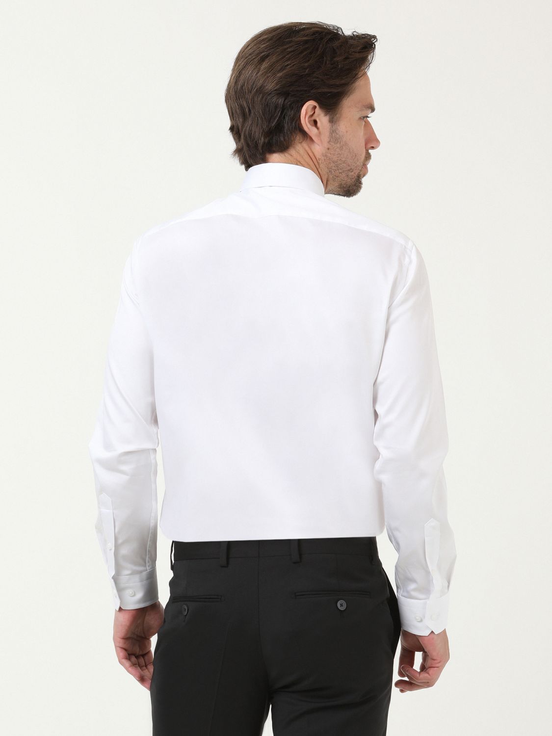 Beyaz Düz Slim Fit Dokuma Klasik %100 Pamuk Gömlek