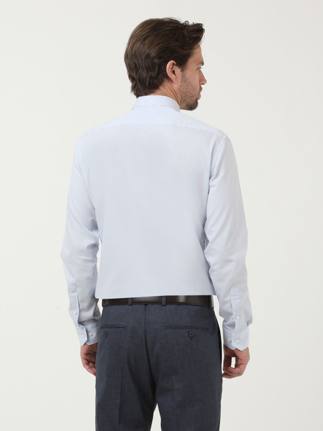 Açık Mavi Düz Slim Fit Dokuma Klasik Pamuk Karışımlı Gömlek