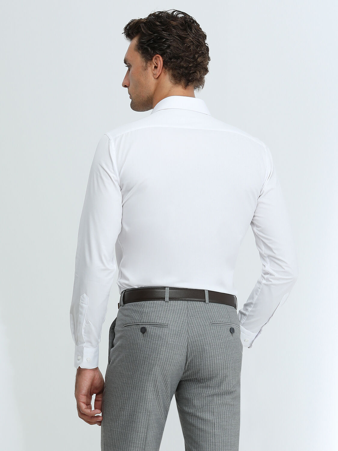 Beyaz Düz Slim Fit Dokuma Klasik Pamuk Karışımlı Gömlek