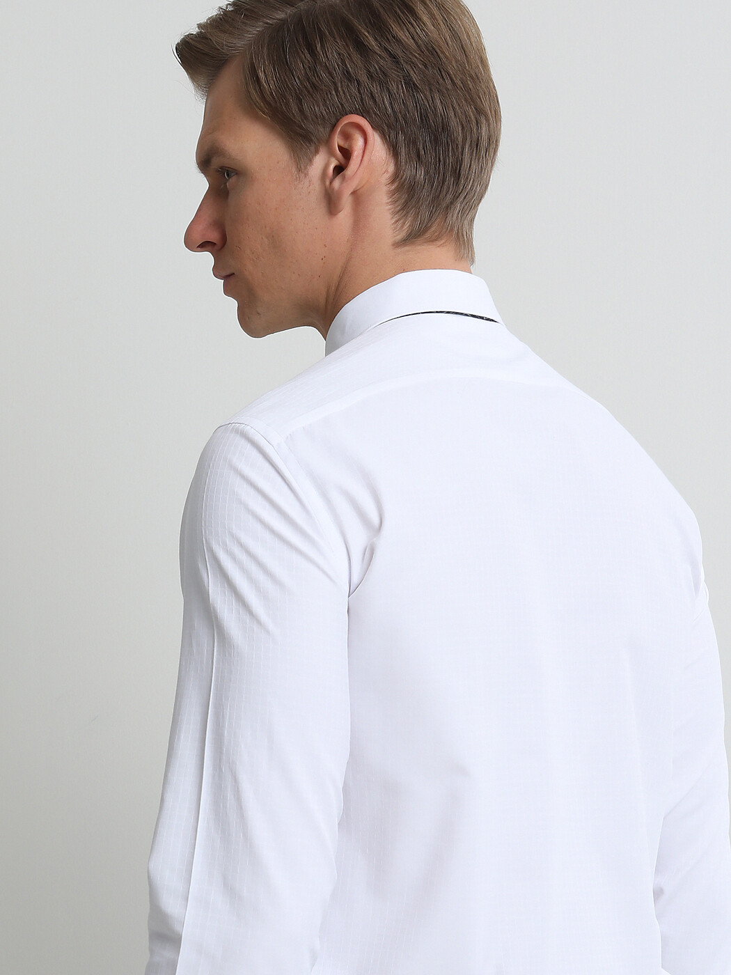 Beyaz Mikro Slim Fit Dokuma Klasik Pamuk Karışımlı Gömlek - Thumbnail