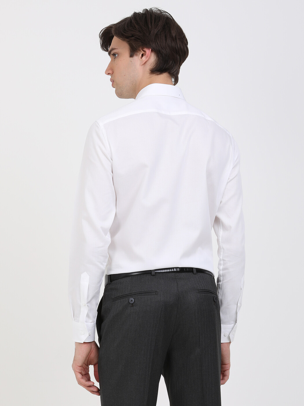 Beyaz Mikro Slim Fit Dokuma Klasik %100 Pamuk Gömlek - Thumbnail