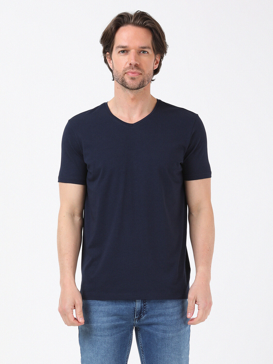 Lacivert Pamuk Karışımlı T-Shirt
