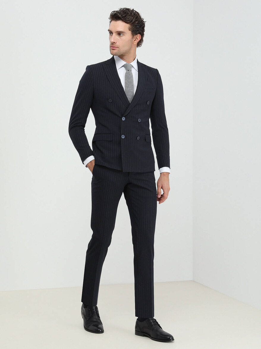 KİP - Lacivert Çizgili Slim Fit Takım Elbise (1)