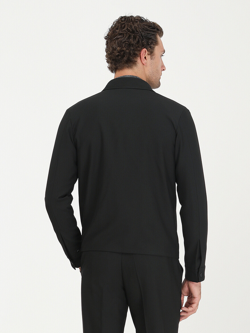 Siyah Düz Modern Fit Takım Elbise - Thumbnail