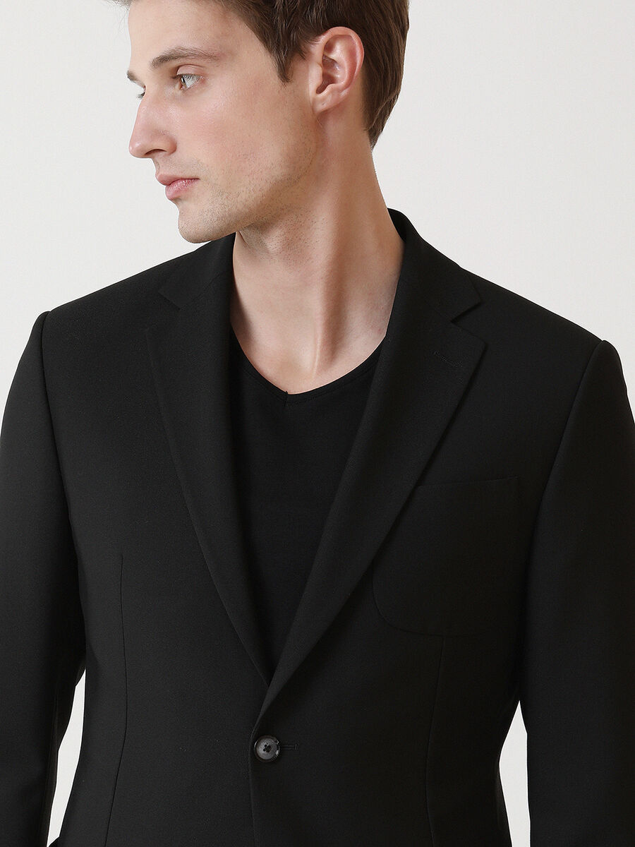 Siyah Düz Modern Fit Takım Elbise