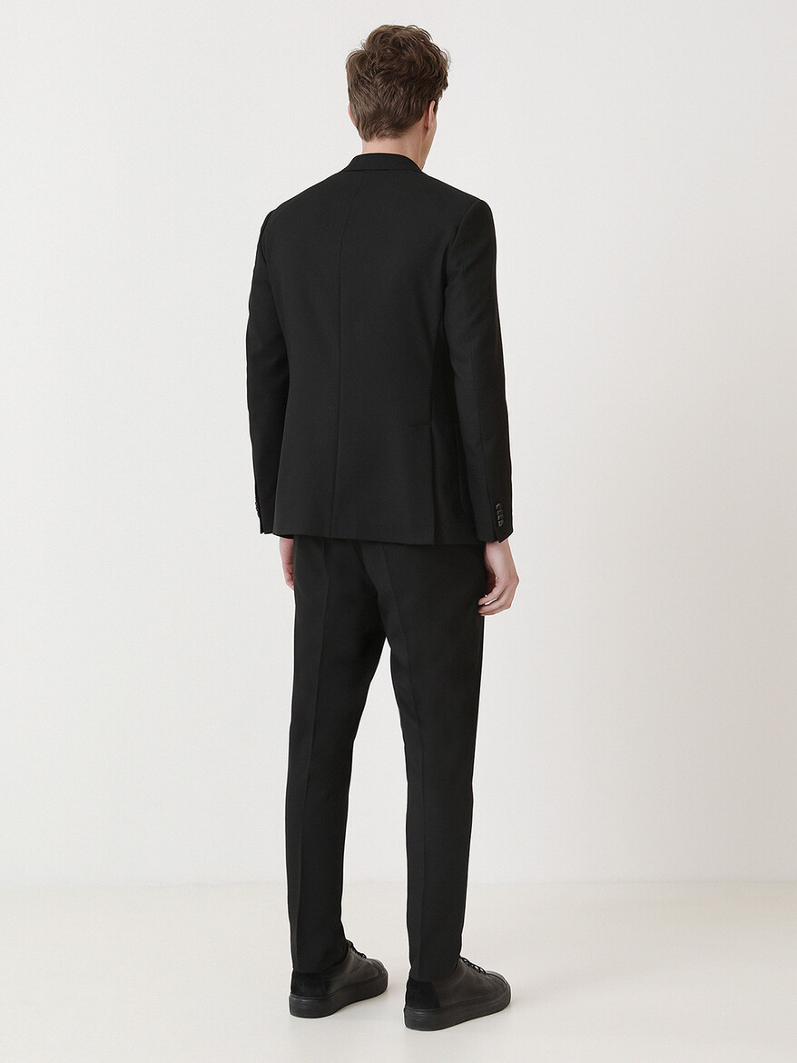 Siyah Düz Modern Fit Takım Elbise - Thumbnail