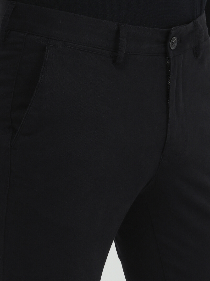 Siyah Düz Dokuma Slim Fit Smart Casual Pamuk Karışımlı Pantolon - Thumbnail