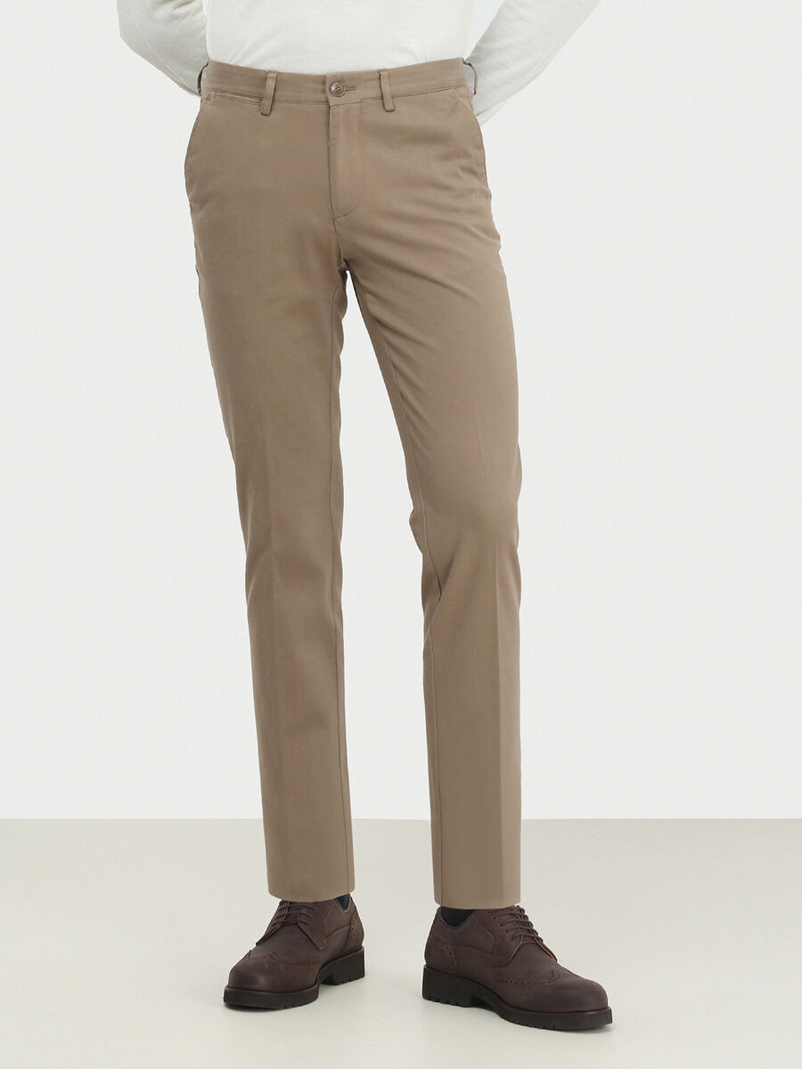 Vizon Düz Dokuma Slim Fit Smart Casual Pamuk Karışımlı Pantolon