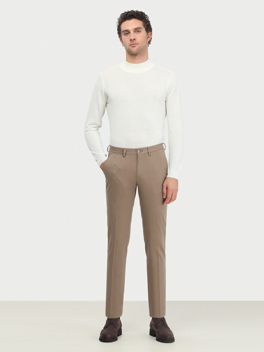 KİP - Vizon Düz Dokuma Slim Fit Smart Casual Pamuk Karışımlı Pantolon (1)