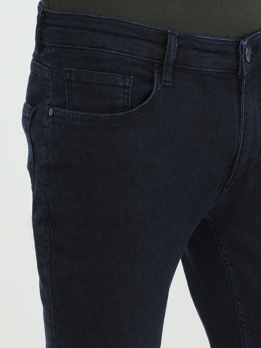 Koyu Lacivert Slim Fit Denim Pamuk Karışımlı Pantolon - Thumbnail