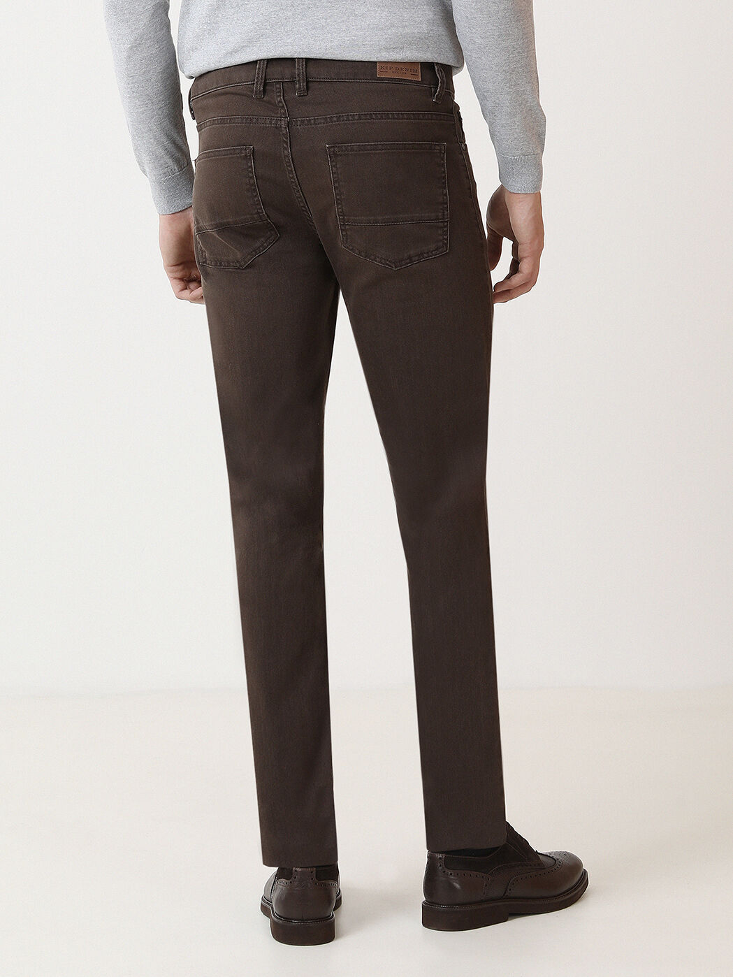 Kahverengi Düz Slim Fit Denim Pamuk Karışımlı Pantolon