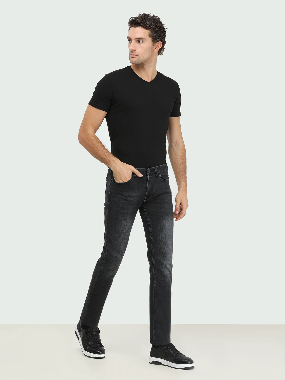 Siyah Slim Fit Denim Pamuk Karışımlı Pantolon