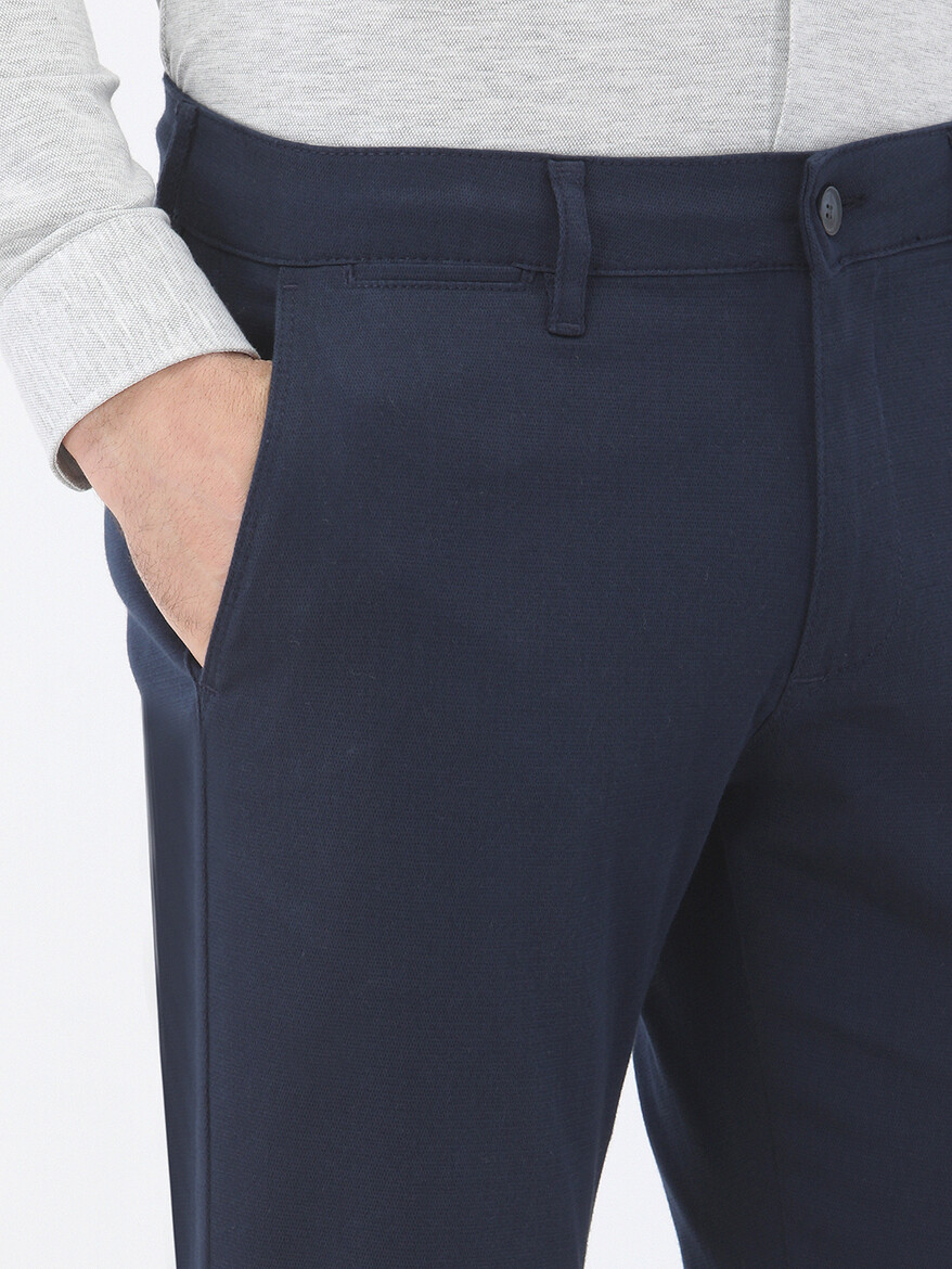 Lacivert Düz Dokuma Regular Fit Casual Pamuk Karışımlı Pantolon - Thumbnail