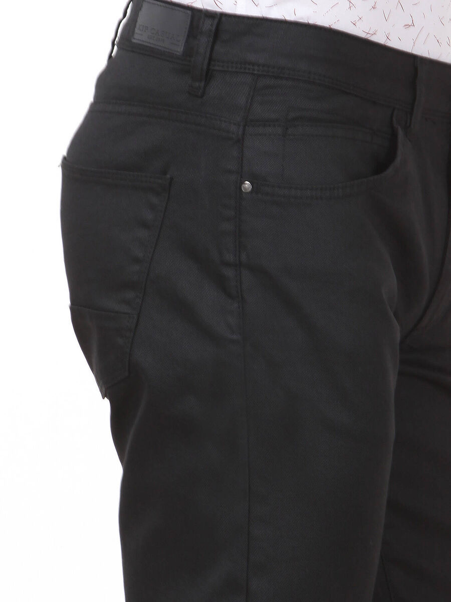 Siyah Düz Dokuma Fitted Fit Casual Pamuk Karışımlı Pantolon