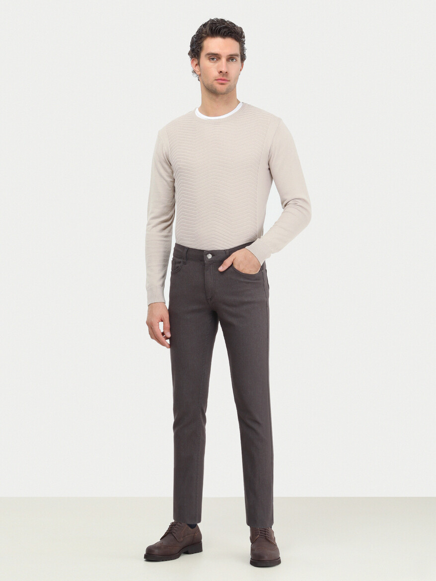 KİP - Kahverengi Dokuma Slim Fit Casual Pamuk Karışımlı Pantolon (1)