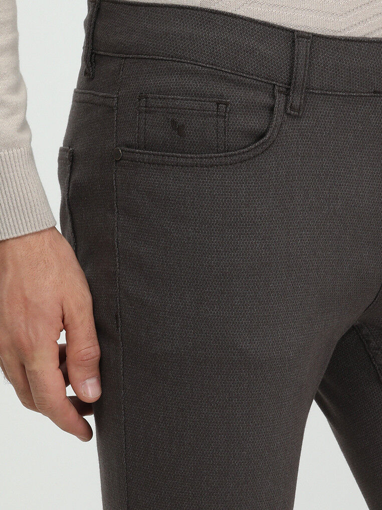 Kahverengi Dokuma Slim Fit Casual Pamuk Karışımlı Pantolon