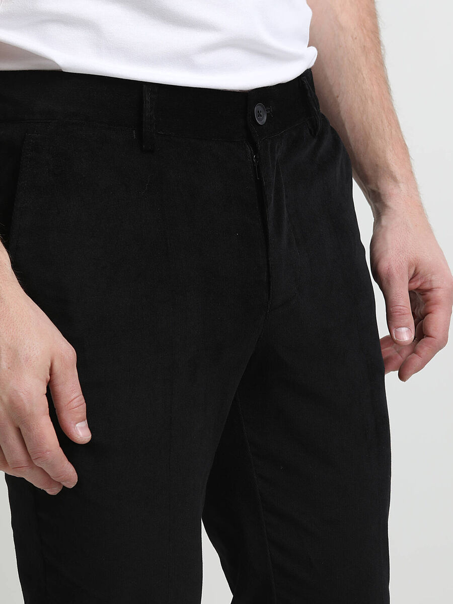 Siyah Fitilli Dokuma Slim Fit Kadife Casual Pamuk Karışımlı Pantolon