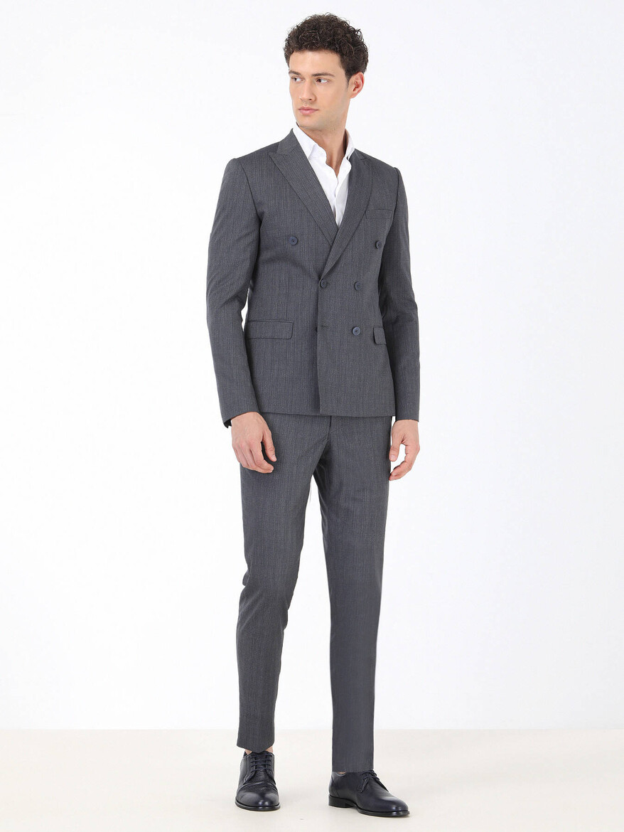 İndigo Desenli Slim Fit Takım Elbise - 2