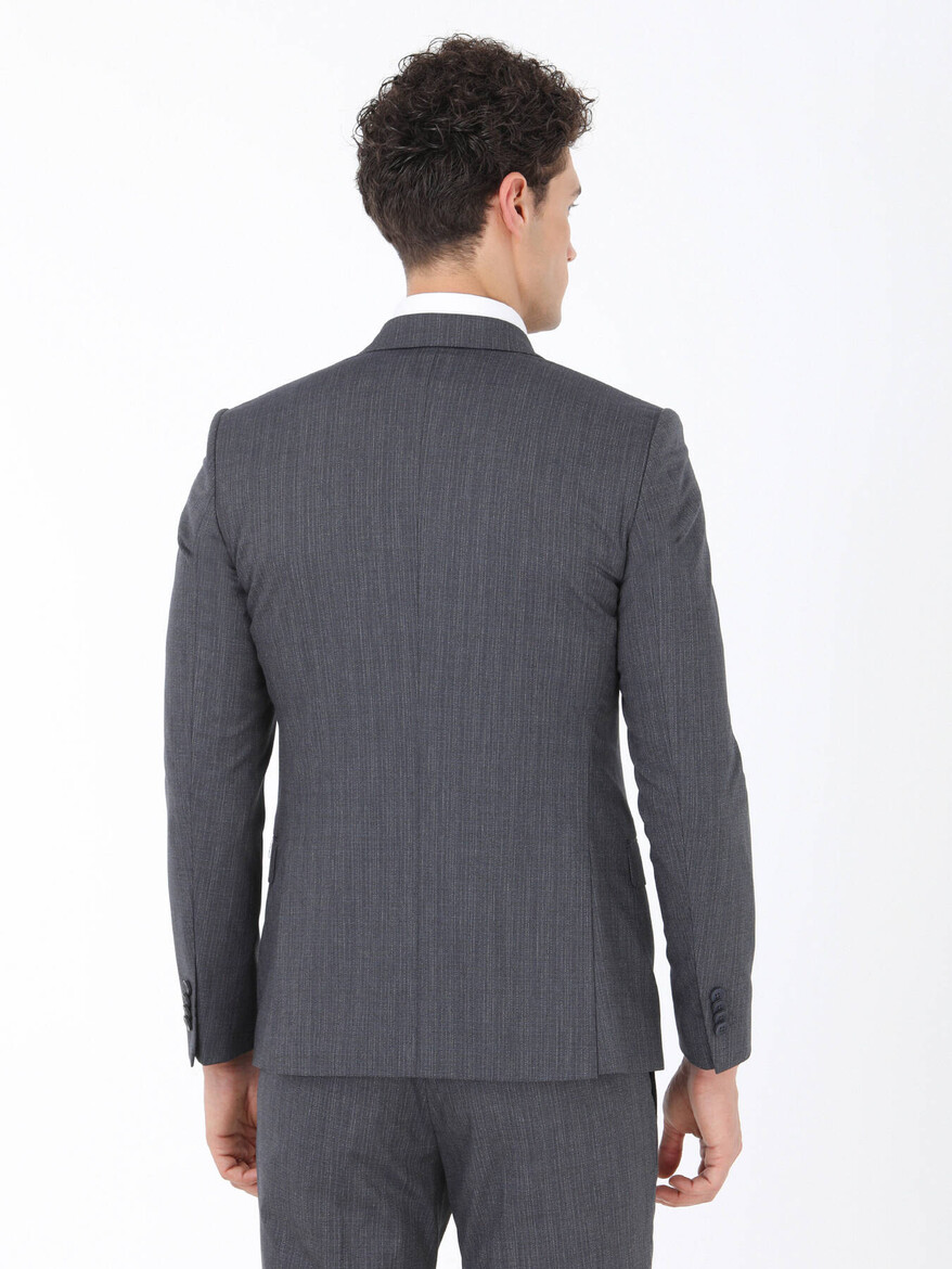 İndigo Desenli Slim Fit Takım Elbise - 5