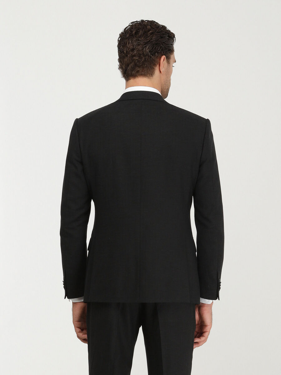 Siyah Çizgili Modern Fit Keten Karışımlı Takım Elbise
